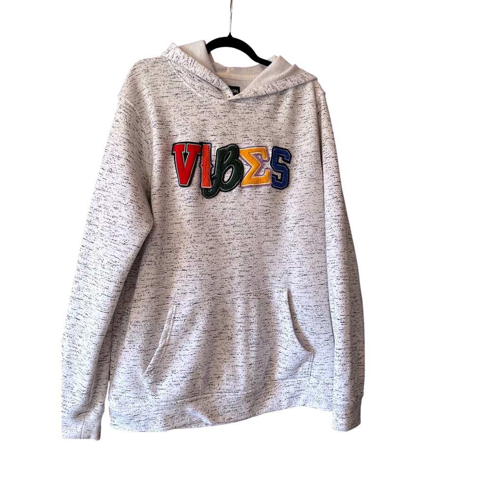 CARBON Womens XL Heather Gray VIBES Patch Hoodie Pullover Long Sleeve Sweatshirt